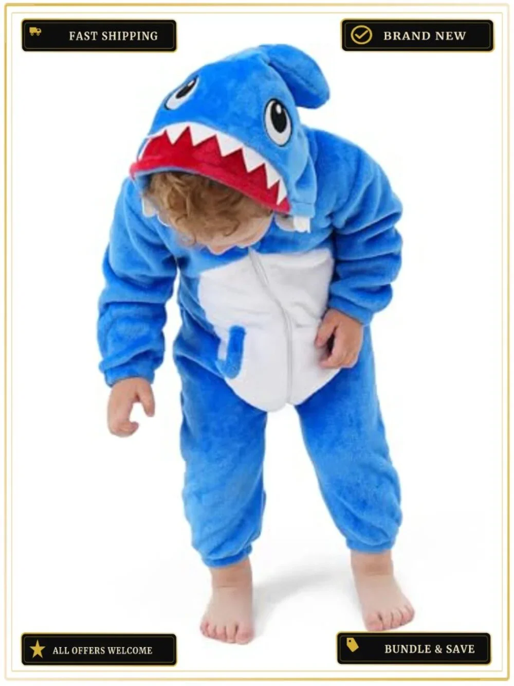 Baby Toddler Shark Onesie Halloween Costume Flannel Romper